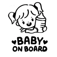 12 716cm baby on board cartoon cute little girl hold a bottle car styling stickers window decal black