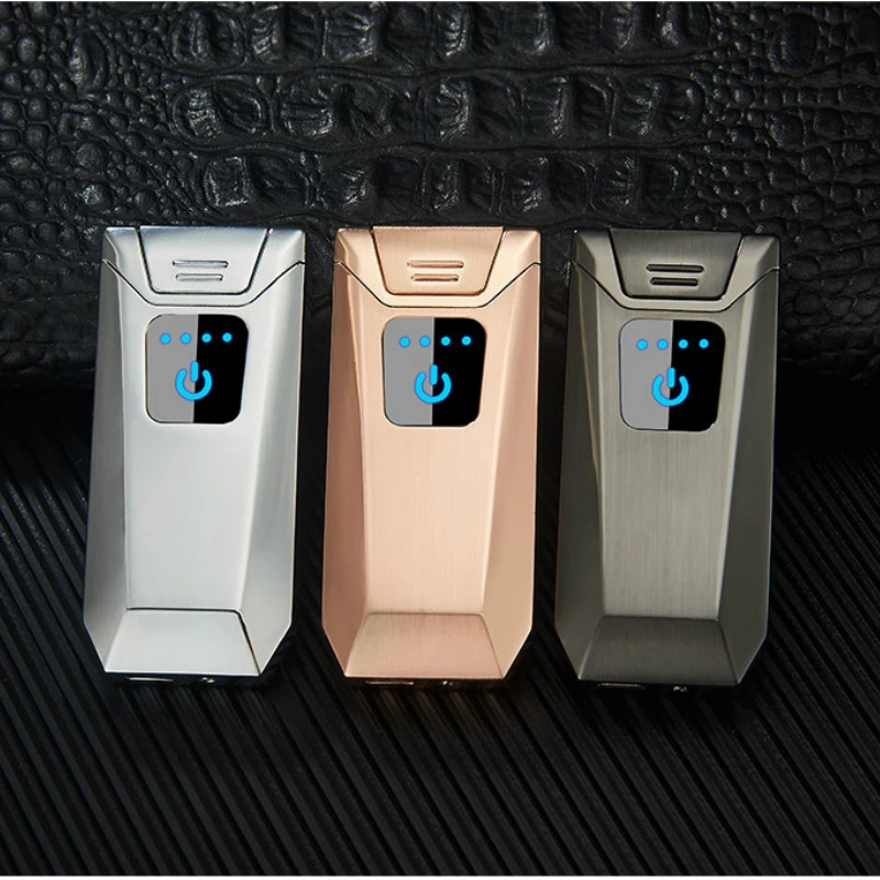 

Fingerprint Touch Sensitive Double Arc Rechargeable Lighter Creative LED Power Display Windproof Electric USB Cigarette Lighter