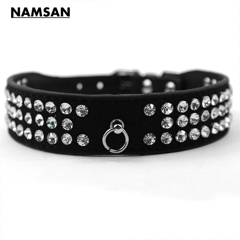 Намсан Щенок Pet собачка Товары для кошек кожа Воротники Ожерелья мужчин с Bling Crystal