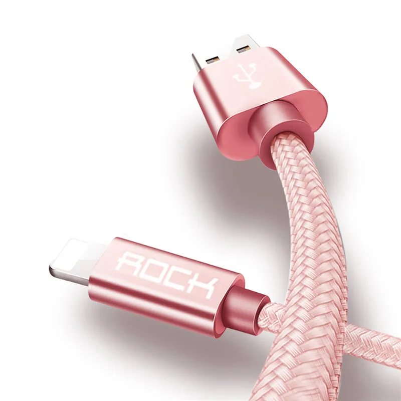 Rose USB кабель в металлической оплетке для iPhone 8, 7, 6, 6s, быстрое зарядное Освещение, кабель для iPhone, 10, SE, 5, 5S, зарядный Шнур для iPhone - Цвет: Rose