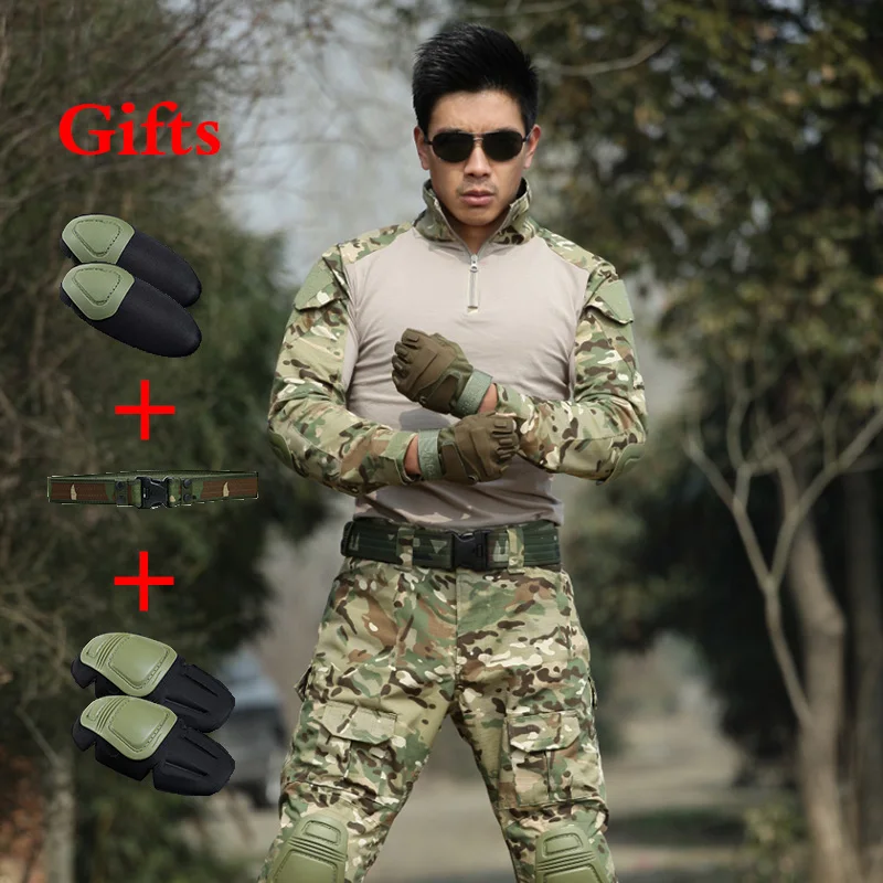 Мужские тактические рубашки CPU брюки с наколенниками костюм Ghillie камуфляжная