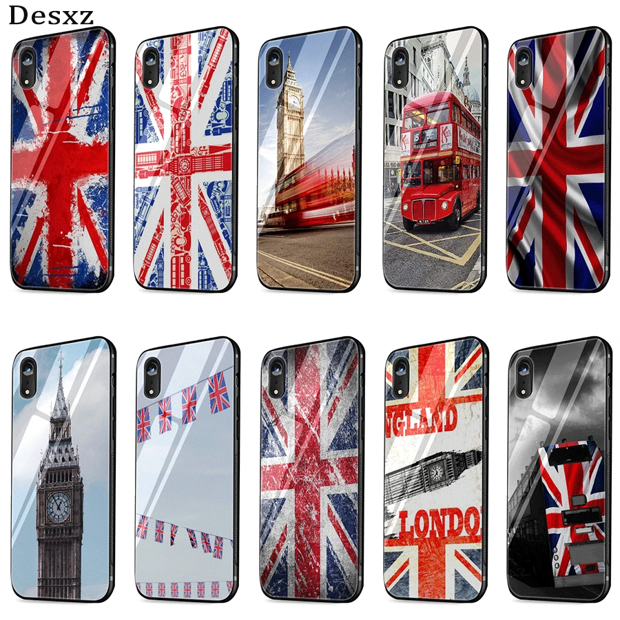 Чехол из закаленного стекла с британским флагом Union Jack для iPhone X XS XR Max 6 6s 7 8 Plus 5 5S SE |