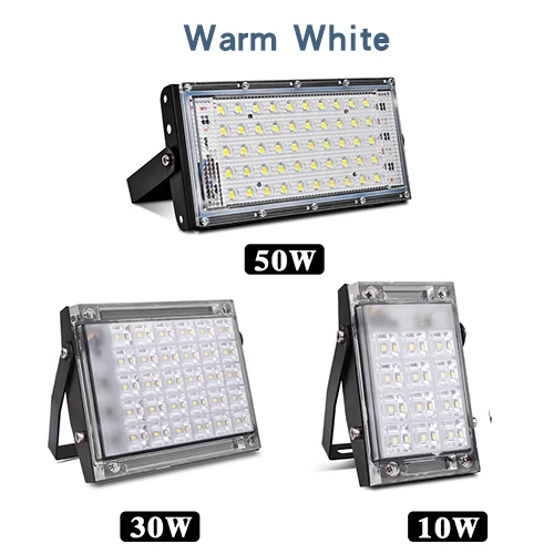 Warm white SMD Светодиодный прожектор, уличный прожектор, светильник, точечный светильник, 10 Вт, 20 Вт, 30 Вт, 50 Вт, настенный светильник, отражатель, светильник ing IP65, водонепроницаемый, для сада, 220 В, SMD - Испускаемый цвет: Warm white SMD