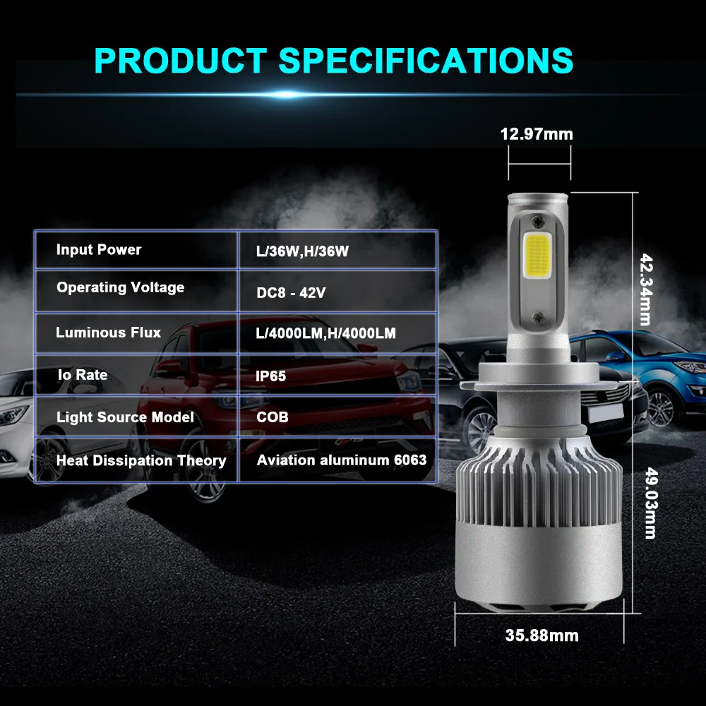 Светодиодные автолампы LVTUSI H7 H4 автомобильные фары H1 H11 H3 9005 9006 880 6000 Автомобильный