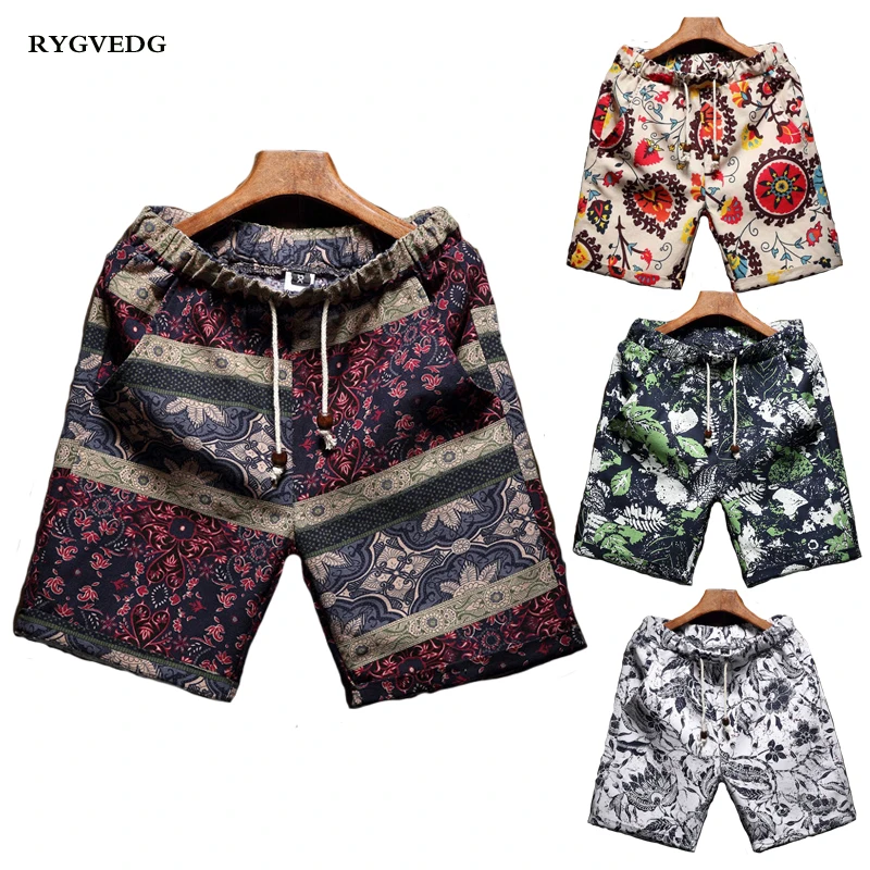 

Мужские пляжные шорты из хлопка и льна, облегающие прямые шорты большого размера с гавайским принтом для бега, фитнеса, отдыха, пять штанов