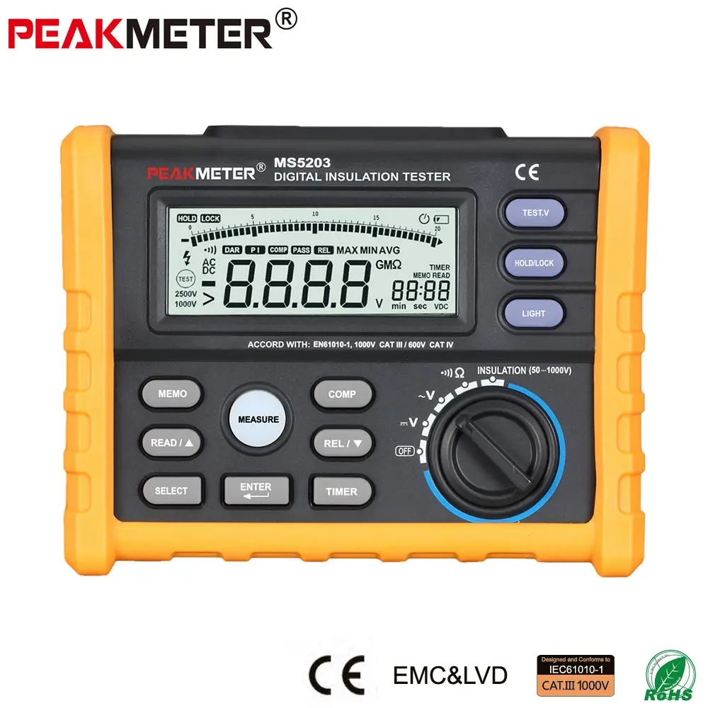 Цифровой Аналоговый тестер сопротивления изоляции MS5203 1000 10 г Ом|megger meter|insulation