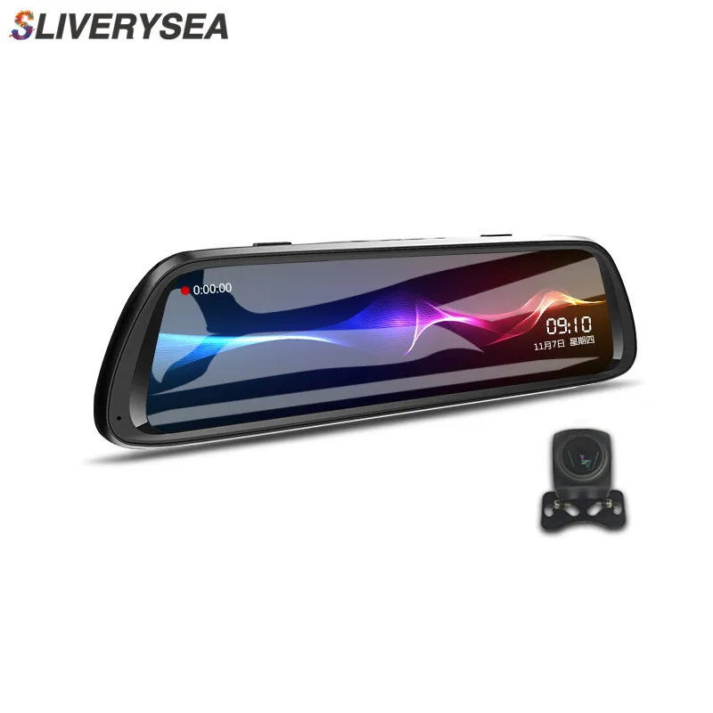SLIVERYSEA 1" Full Touch ips потоковый медиа-рекордер для вождения зеркало заднего вида HD 1080P телескопический объектив двойной объектив видеорегистратор