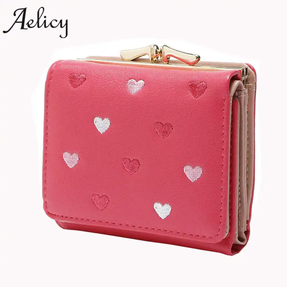 Aelicy, модное красочное милое портмоне для девушек, однотонный кошелек-клатч с сердцем, большая вместительность, женский Маленький милый кошелек для карт, Женский кошелек на застежке