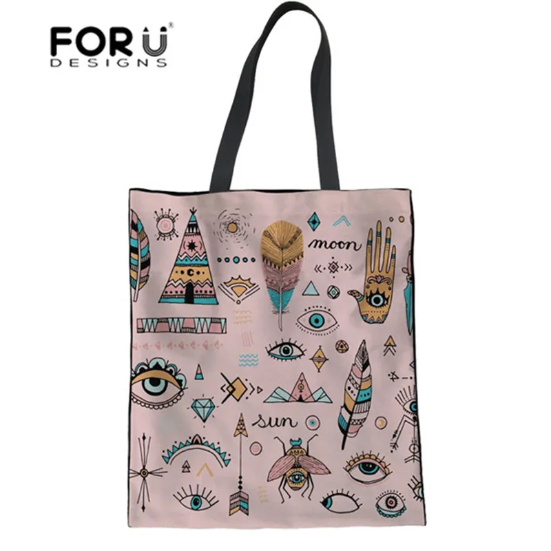 Женские сумки FORUDESIGNS в стиле бохо с мультяшным принтом холщовые на плечо для