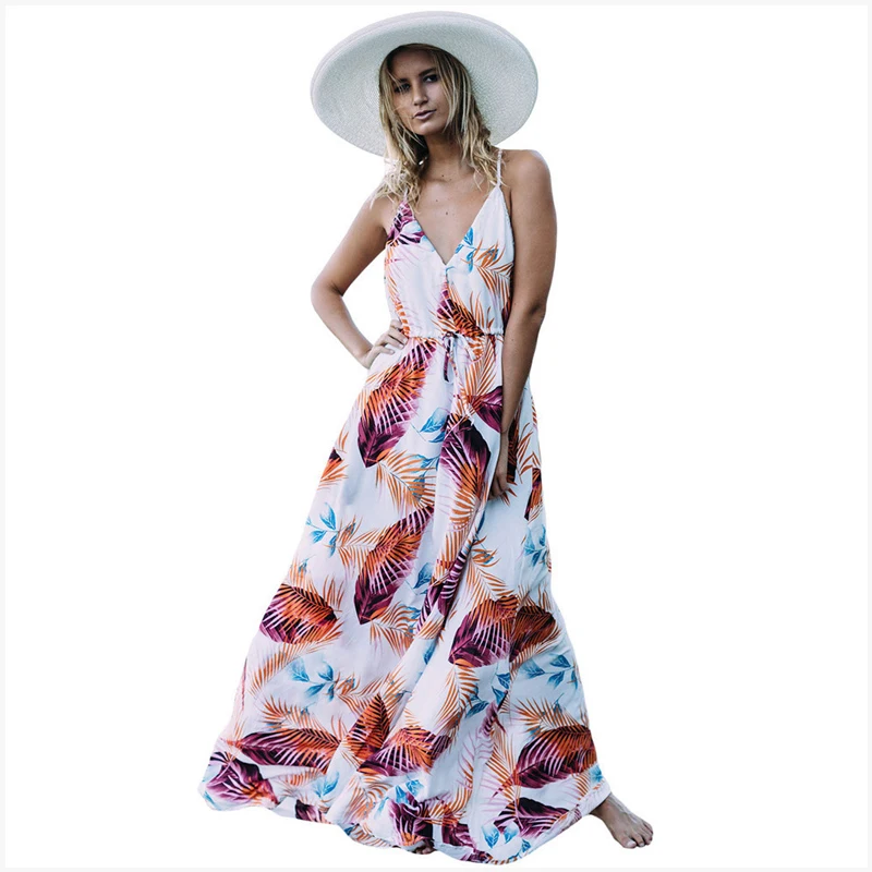 Цветочный принт оборками Boho платье Сексуальная V шеи Для женщин s Спагетти ремень