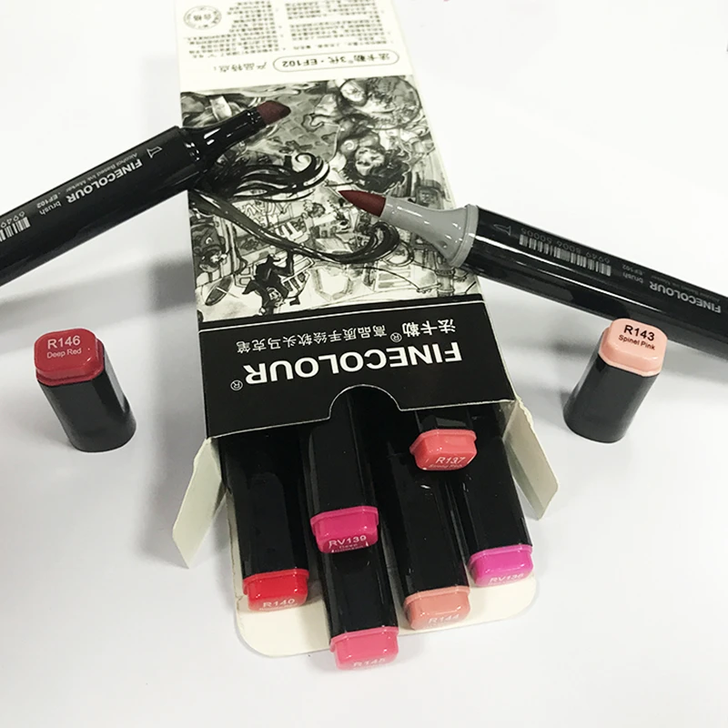 Finecolour EF102 спиртовые чернила двусторонняя мягкая кисть маркер ручка красная серия