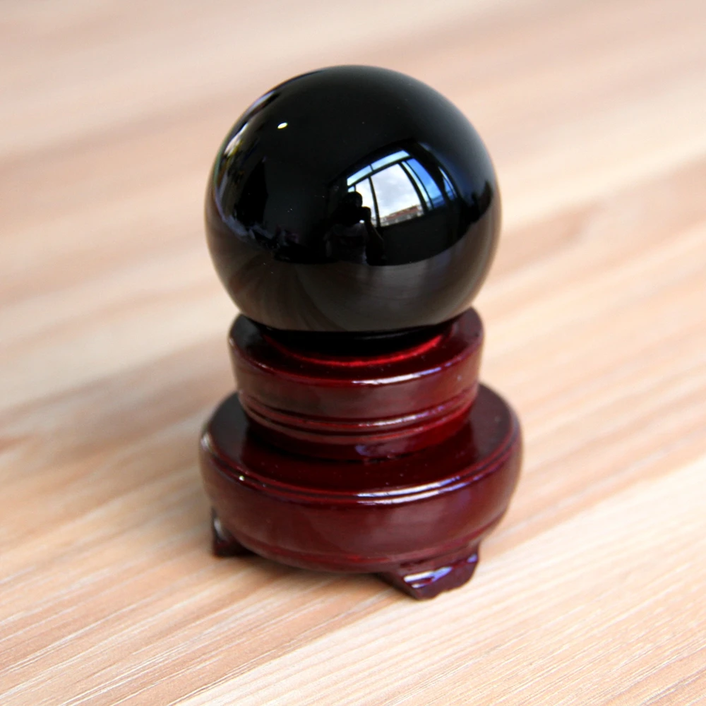 1 шт фэн шуй мяч черный Кристальный шарик 60 мм с деревянной подставкой для