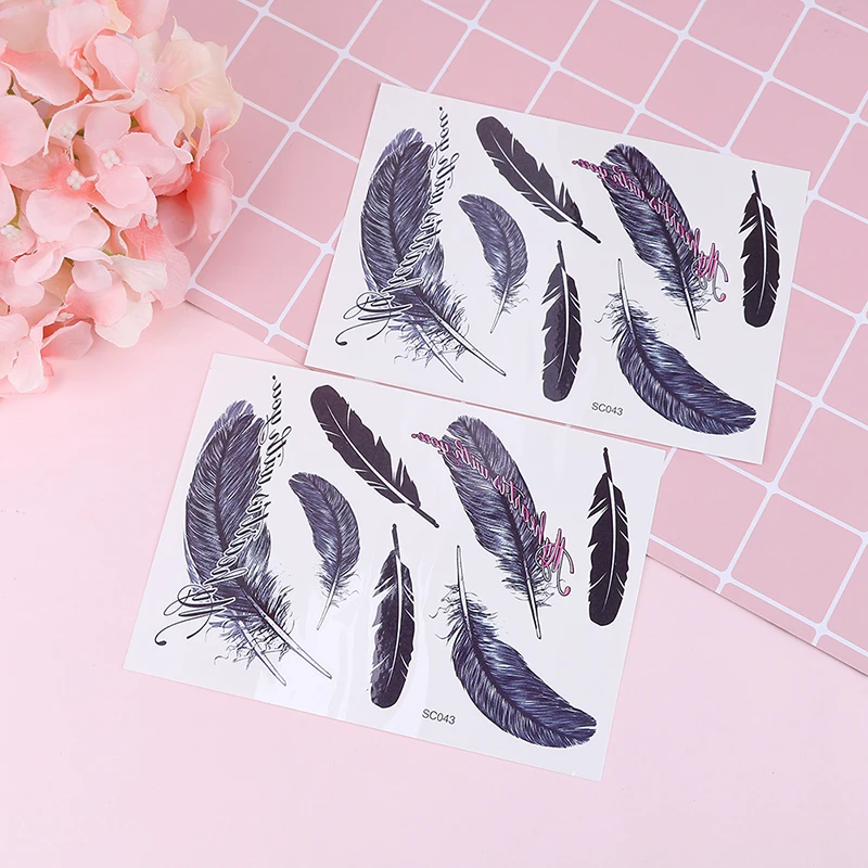 

1Sheet Feather Design Flash Tattoo Gold Temporary Tattoos Glitter Stickers Sexy Products Paper For Women&Men