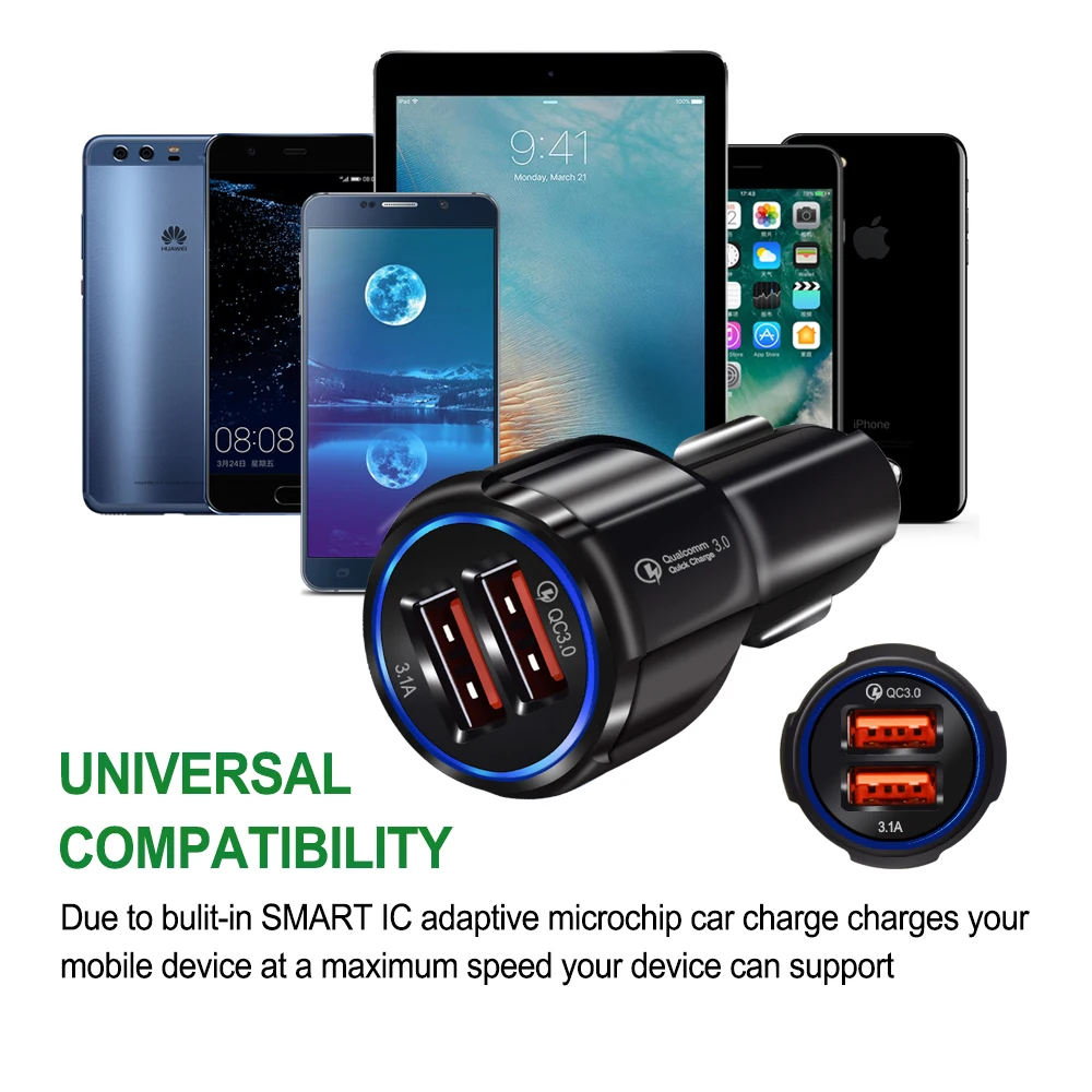 A.S Quick Charge 3.0 USB Charger Fast Car Kit for iPhone X 6 6s 7 8 Plus Samsung Galaxy S8 S7 Edge Mobile Phone Chargers | Мобильные