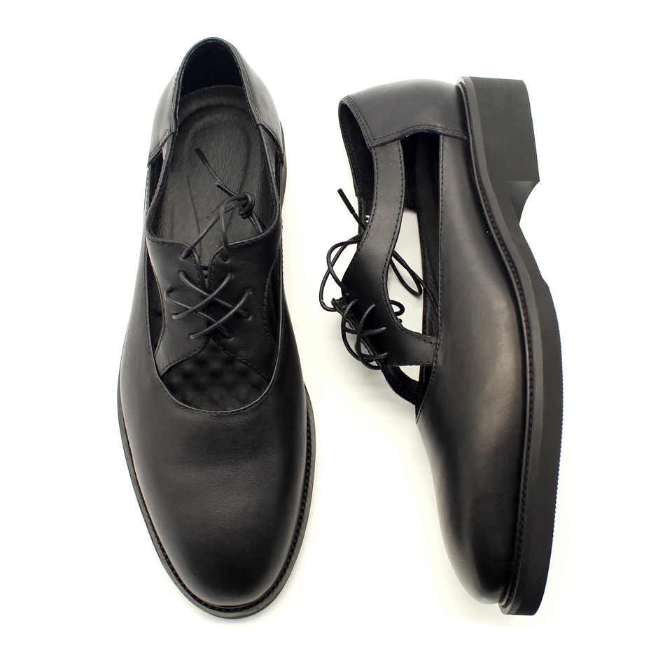 2017 new arrival hollow black sandals top qaulity pointed genuine leather flats for men casual shoes cheap price size 45 | Обувь