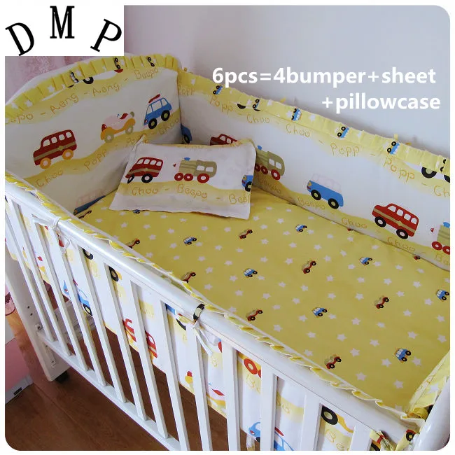 

6pcs Car baby crib bedding set kit de berço ropa cuna baby cot beds baby bed linen cotton (bumpers+sheet+pillow cover)