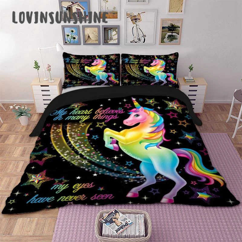 

LOVINSUNSHINE Children Bedding Set Single Bedding And Bed Sets Home Textile Unicorn Cartoon Lovely Kids Duvet Cover Set AB#98