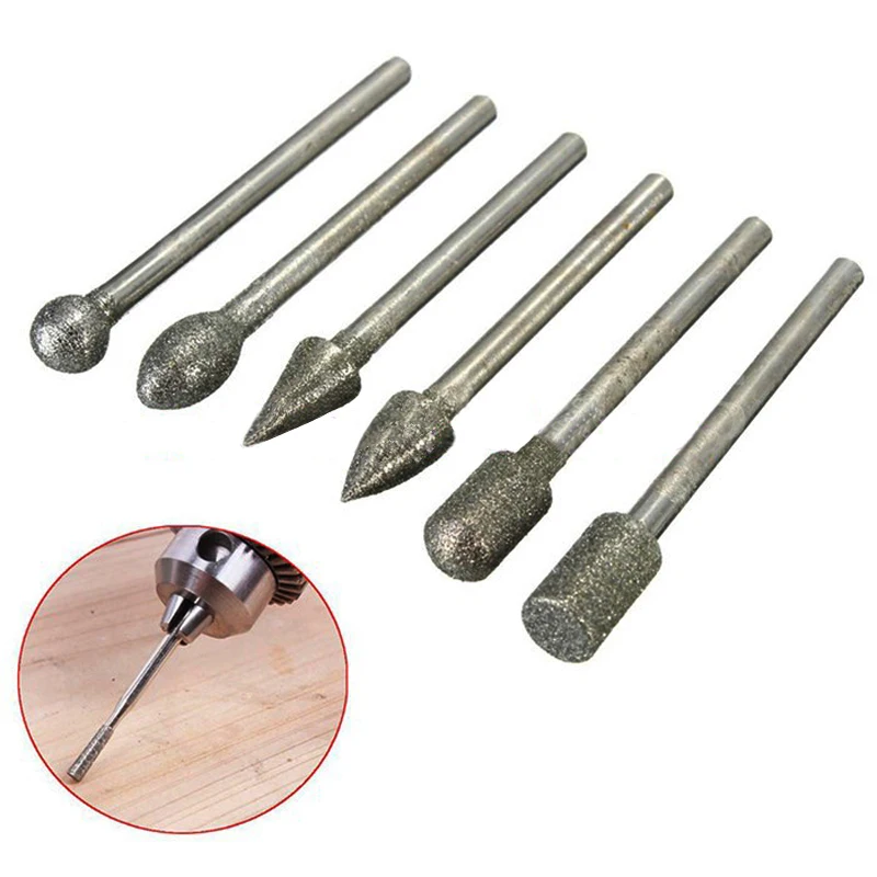 20 шт./компл. Гальванические Алмазные Боры абразивный шлифовальный головки 6 мм * 3