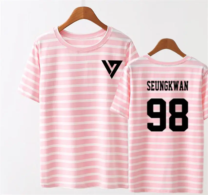 SEVENTEEN17 комбинация JEONGHAN JOSHUA SEUNGKWAN DINO футболка в полоску с короткими рукавами