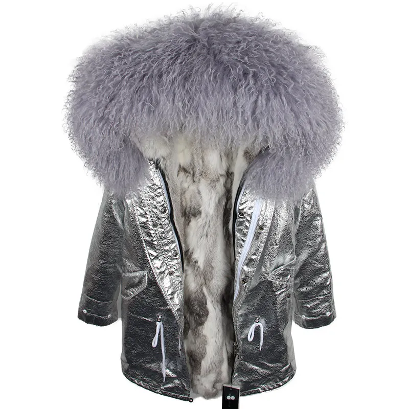 OFTBUY пальто с натуральным мехом, зимняя куртка, Женская длинная парка, воротник из натурального меха монгольской овцы, капюшон, подкладка из натурального кроличьего меха, уличная одежда