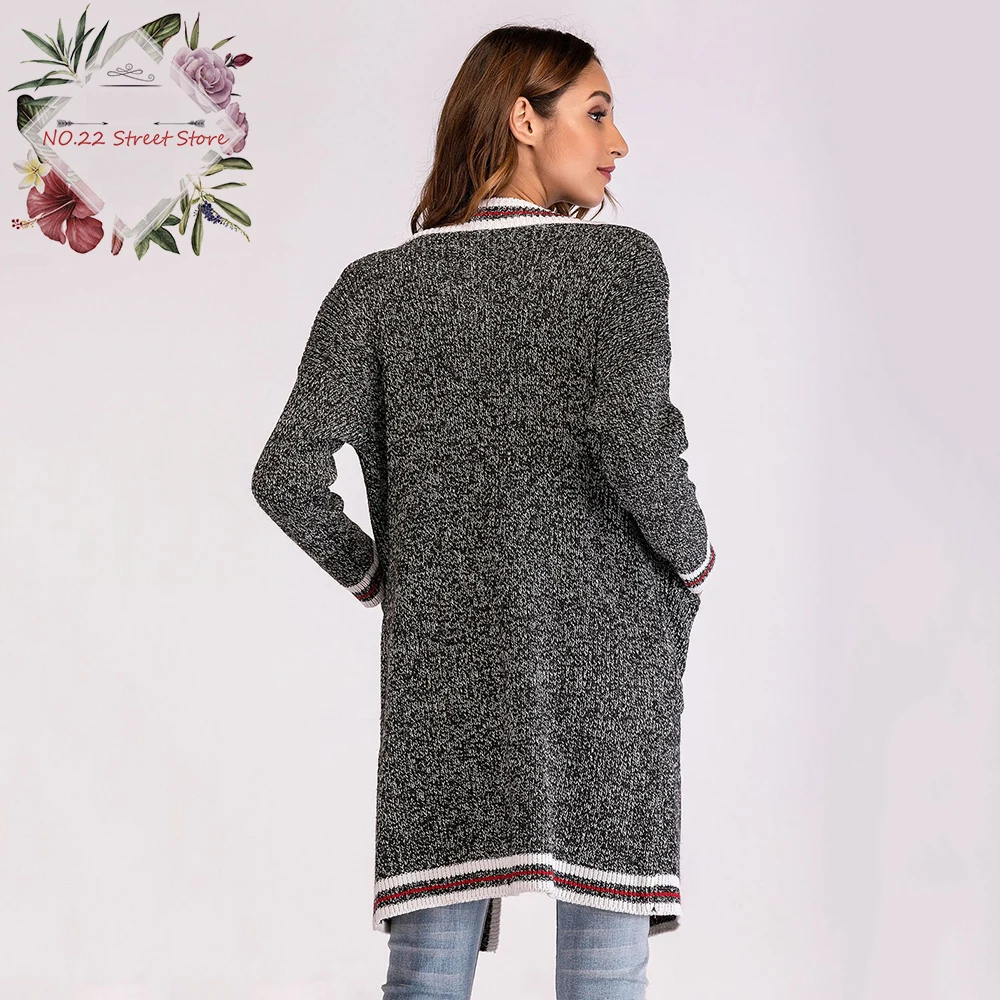 2018 Fashion Women Sweater Cardigans New Autumn Spring Long Coat Open Stitch O-Neck Pockets Kinitting Jacket |