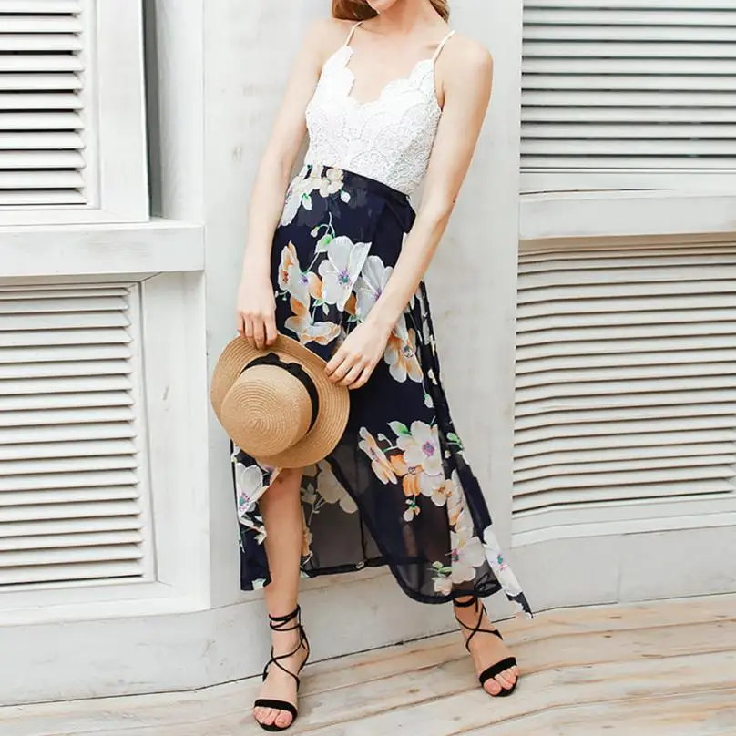 2019 Летнее Длинное Платье женское кружевное с открытой спиной длинное платье