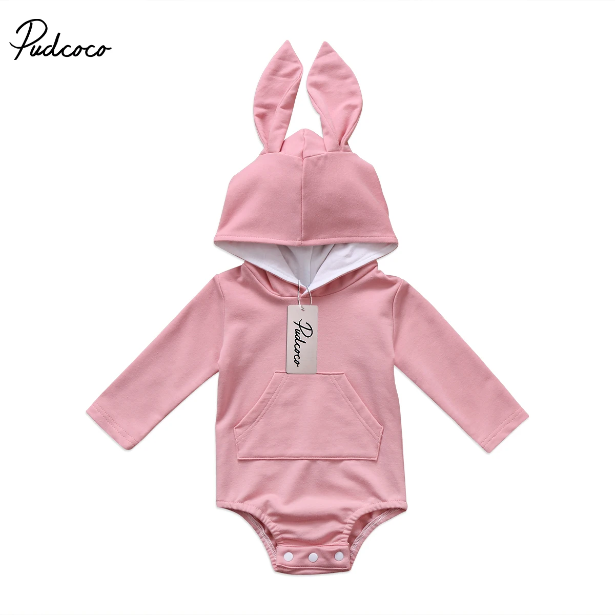 

Cute Rabbit 3D Ear Rompers Jumpsuit One Piece Pink Gray Newborn Baby Girl Boys Hooded Rompers Warm Cotton Outfits Clothes Spring