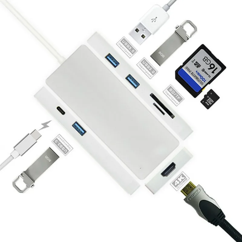 2019 горячее многофункциональное 4K Ultra HD видео выход 3 порта USB 0 концентратор Type C к