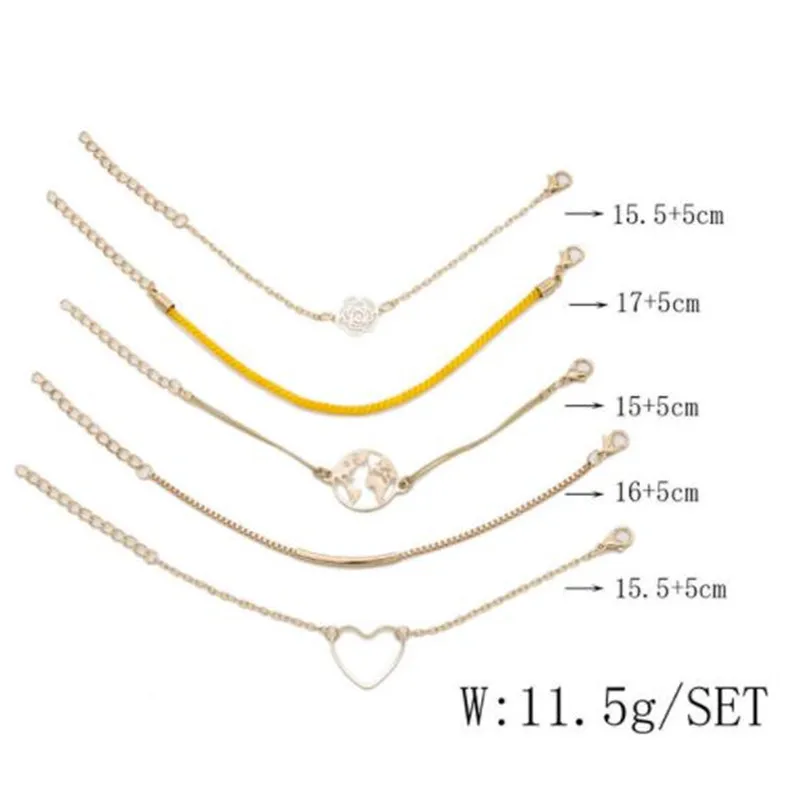 Женский многослойный браслет набор из браслета в виде Розы и сердца 5 шт./компл.