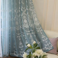 yvonicky summer curtain lace curtain tulle door window drape panel sheer scarf embroidered blue tulle curtains bedroom cortinas