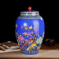 jingdezhen ceramic blue barrel ricer box barrel with cover tank it oil cylinder can save m kimchi cylinder