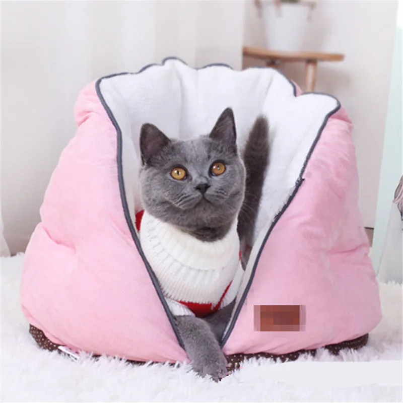 as picture Теплая кошка пещера домик для питомца кровать для питомца собачий дом Нескользящая Кошка Кровать дом Зимний Мягкий щенок котенок корзина кровать питомник кошка спальный мешок - Цвет: as picture