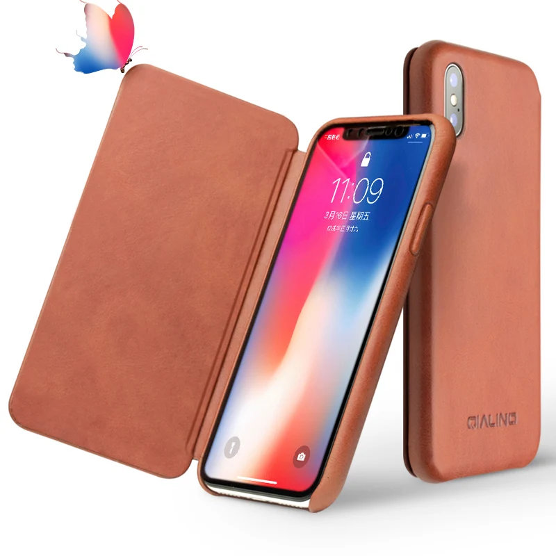 Роскошный чехол QIALINO из натуральной кожи для iPhone X XS, ультра тонкий флип-чехол для Apple iPhone, Ультратонкий чехол ручной работы