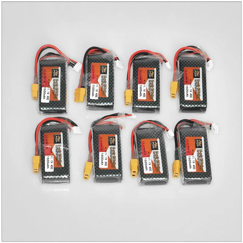 8 шт. lipo Батарея 11.1 В 1500 мАч 3 S 40C MAX 60C T XT60 разъем для Мультикоптер Дрон вертолет