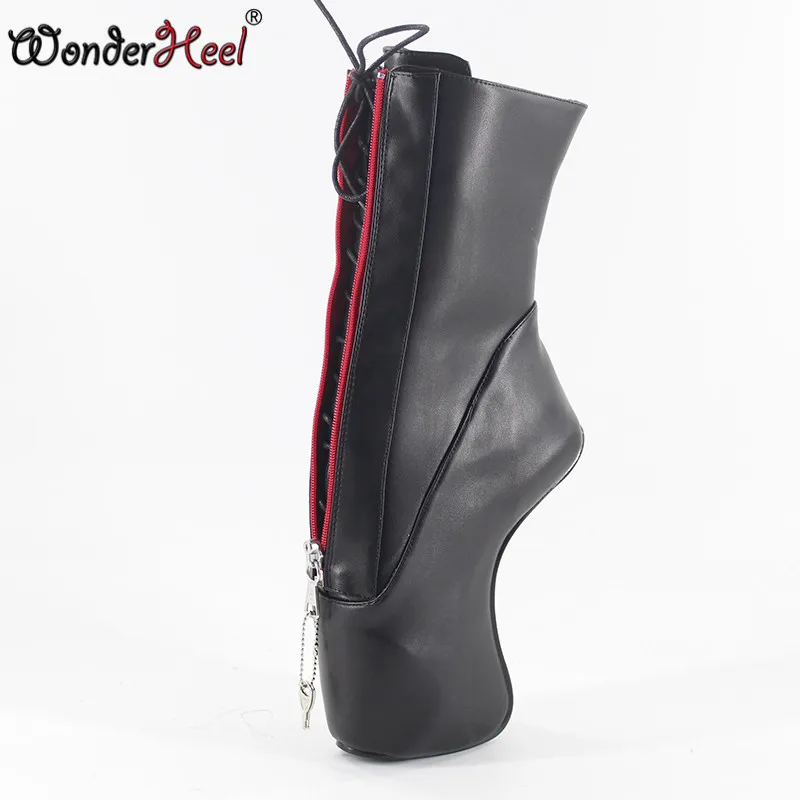 Wonderheel/новые туфли на очень высоком каблуке 7 дюймов, на танкетке, на молнии, матовые, черные, пикантные, на шнуровке, с закругленным каблуком, ботильоны