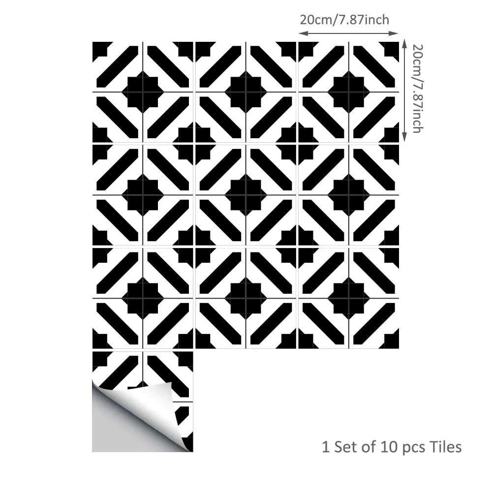 Funlife Waterproof Tile Wall Sticker,Modern Design Black and White Self-adhesive Home Stickers for Kitchen Bathroom Tile Decor