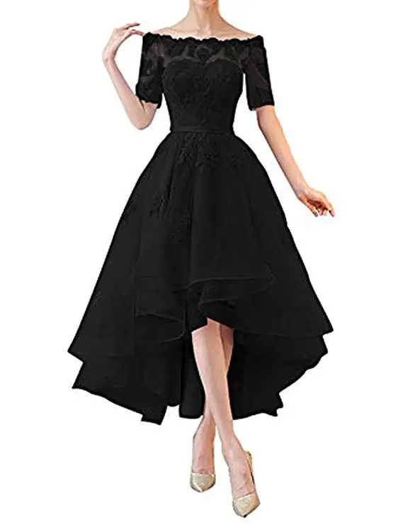 Черный Erosebridal/платье для выпускного вечера с низким вырезом, новинка, вечерние платья со шнуровкой на спине, простая аппликация, лиф, короткий рукав, 48 часов - Цвет: Черный