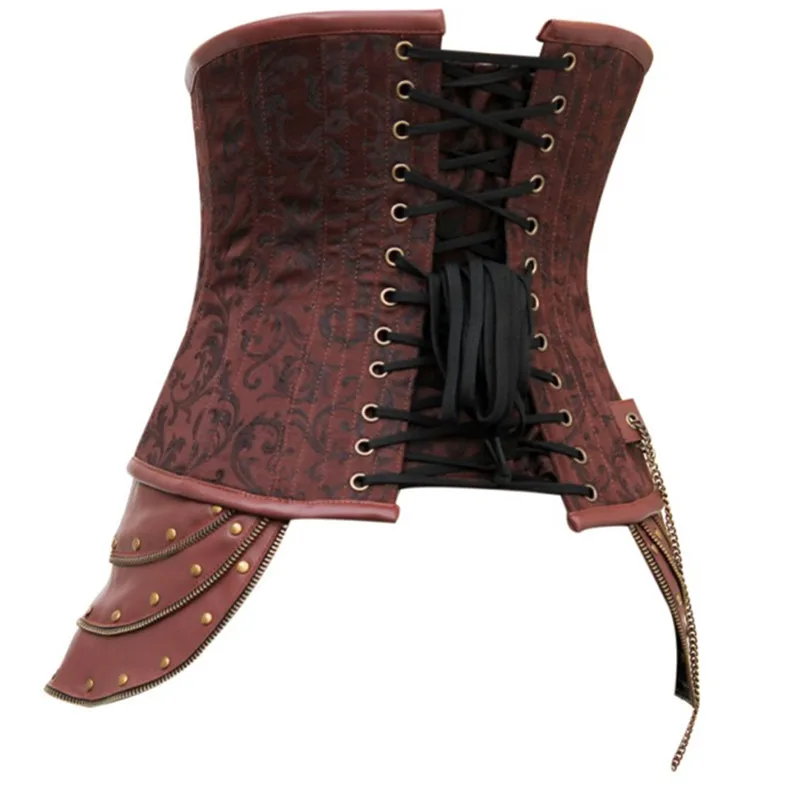 Fancy Plus Size Corset Gothic Brocade Brown Leather Steampunk Underbust Steel Boned Waist trainer Corsets | Женская одежда