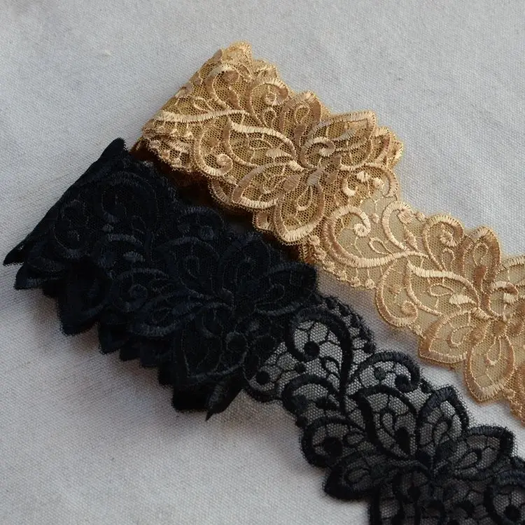 5 Meters/Lot Good quality polyester mesh embroidery lace Black Gold flower trim Clothing accessories | Дом и сад