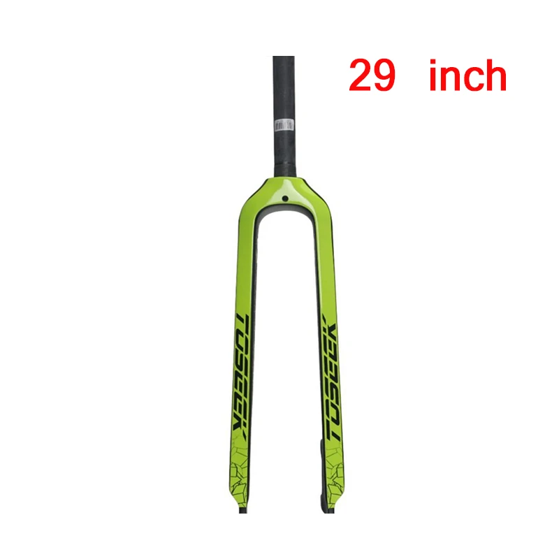 TOSEEK 26/27. 5/2" Углеродные вилки жесткие прямые MTB велосипед 1-1/8" Вилка Цветные горный велосипед Тормозные вилки Superlight - Цвет: Green-29er