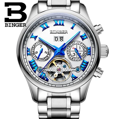 Item 3 Швейцарские Бингер мужские часы люксовый бренд Tourbillon сапфир светящиеся несколько функций механические наручные часы B8602-7 - Цвет: Item 3