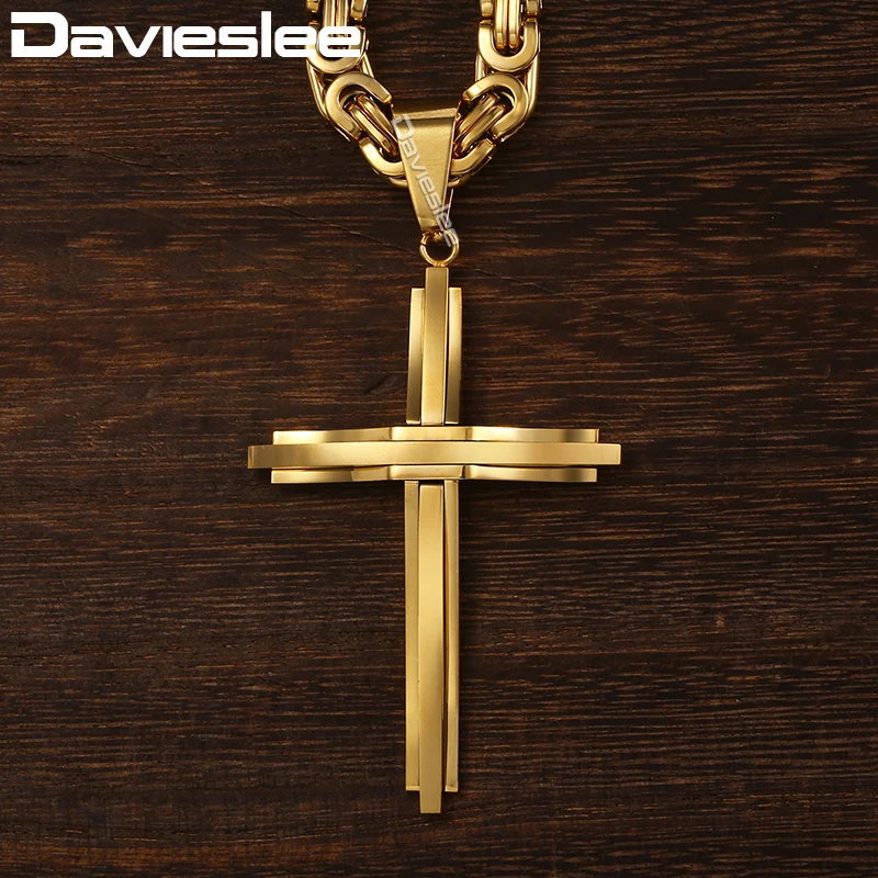 

Cross Pendant Necklaces for Men Stainless Steel Gold Black Silver Color Byzantine Link Mens Cross Necklace Chain DLKPM83