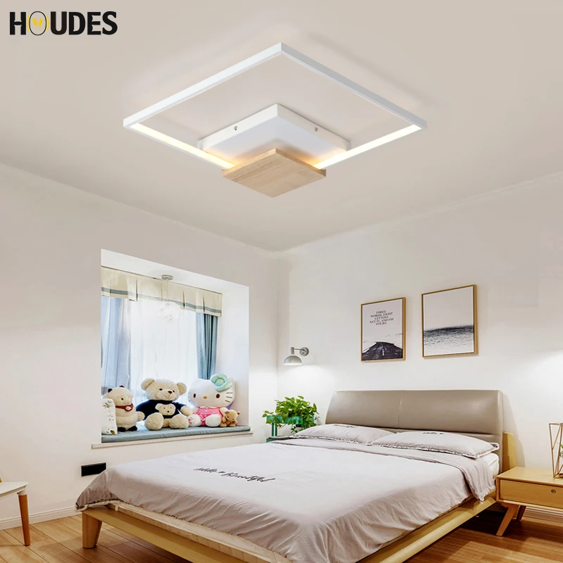 HOUDES Nordic LED Wooden Square Shape Ceiling Lights For Bedroom Living Room Lamps Kitchen Lighting Fixtures | Лампы и освещение