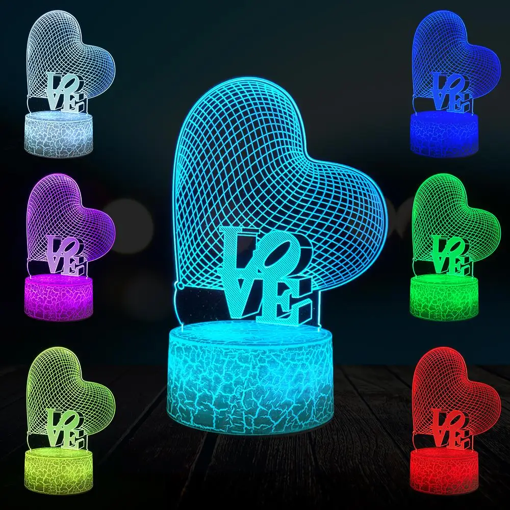 Новинка любовь сердце 3D лампа светодиодный USB Настольный светильник иллюзия
