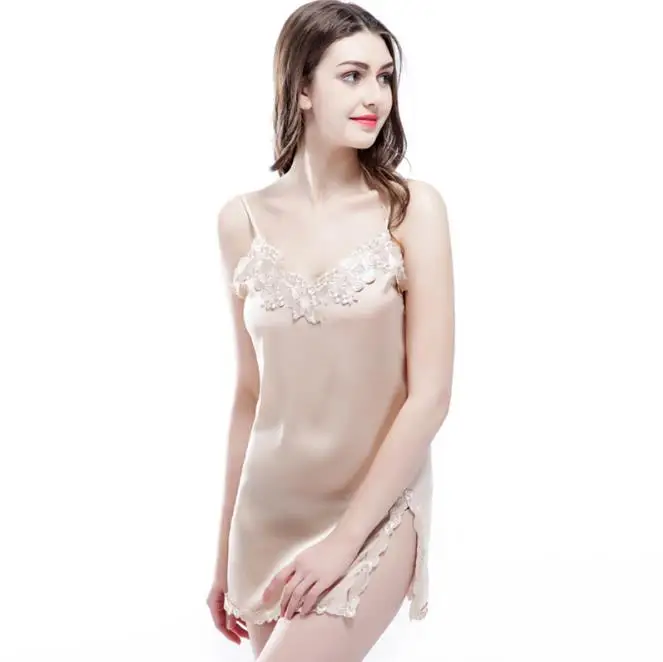 Женские шелковые ночные рубашки сексуальное кружевное лоскутное белье с