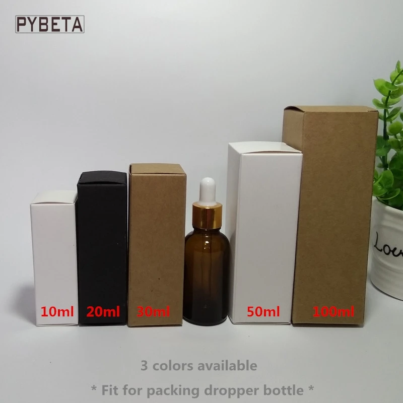 100pcs-10ml/20ml/30ml/50ml/100ml  White Black Kraft Paper Box for Dropper Bottle Essential Oil Sprays sample valve tubes package