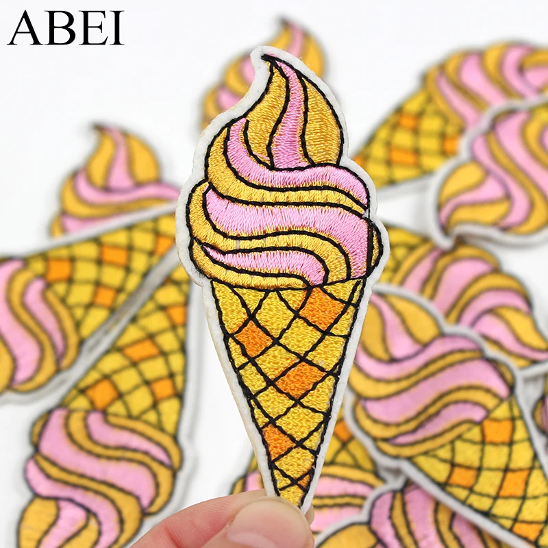 

10pcs/lot Cute Iron On Ice Cream Patches Fashion Clothes Garment Sewing Appliques Diy Handmade Fabric Coats Jeans Stickers Badge