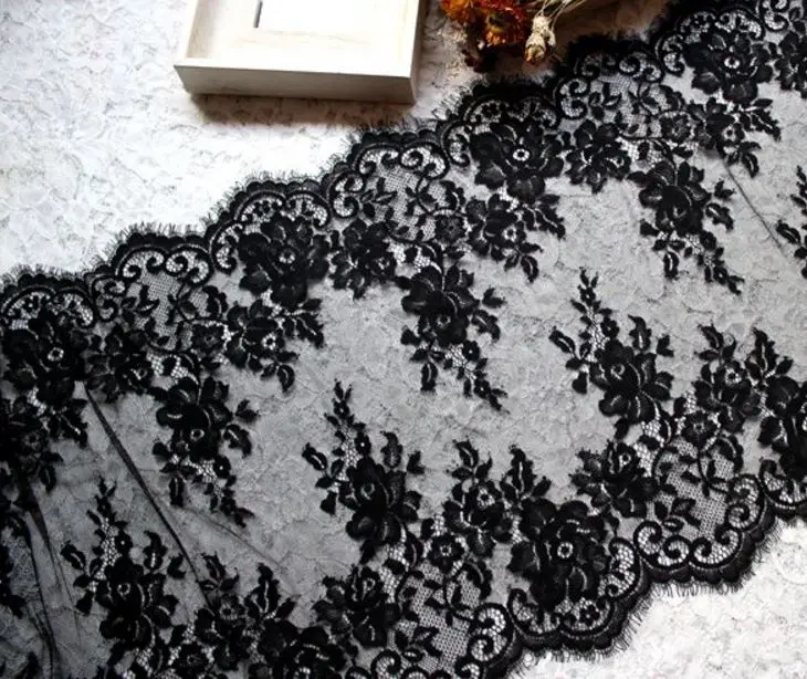 3 м/лот Ширина 40 см черного и белого цвета изысканное кружево с ресничками DIY