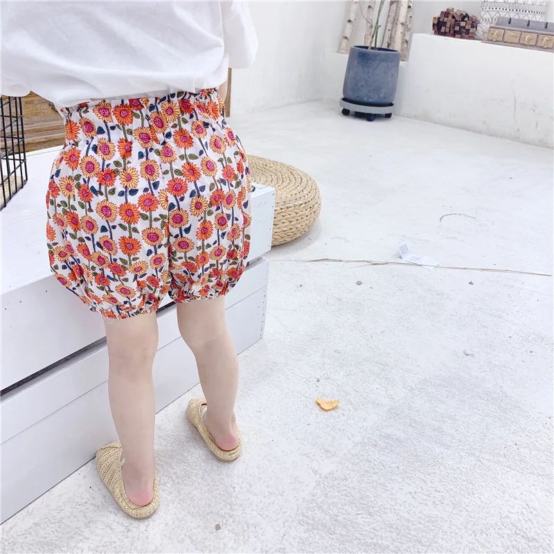 Лето 2019 корейский стиль моды Флористический с высокой талией Шорты для девочек