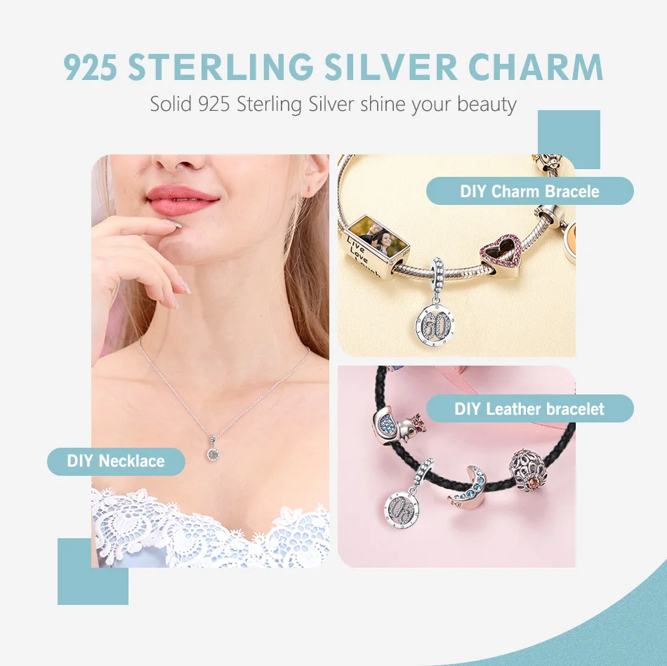 FOREWE Настоящее 925 пробы серебро 60 Круглый Кристалл талисманы бисера Fit Pandora Браслеты DIY Ювелирные изделия юбилей подарок на день рождения